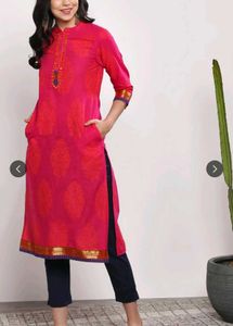 Vibrant Pink Kurta with Orange Print