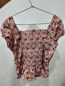 Floral Smocked Square Neck Peplum Top