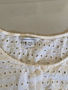 Cream Eyelet Button-Up Blouse