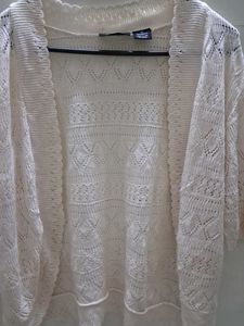 white crochet shrug