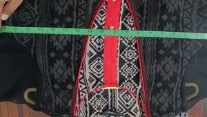 Layered Kurta/Dress - Black &amp; Beige w Pop Of Red