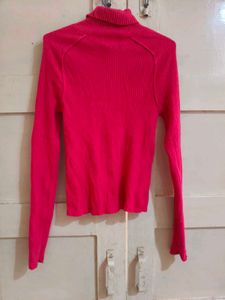 Hot Pink Ribbed Turtleneck Sweater