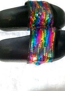 Sparkly Rainbow Sequin Slides