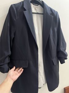 Navy Blue Blazer with ruched sleeve