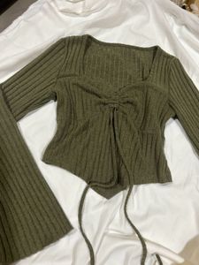 Y2k Ribbed Knit Tie Front Top