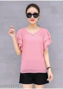 Chic Pink Ruffled Sleeve Top