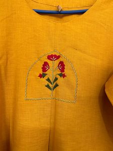 Embroidered Mustard Kurta Set
