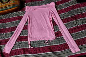 Pink Off-Shoulder Ribbed Top