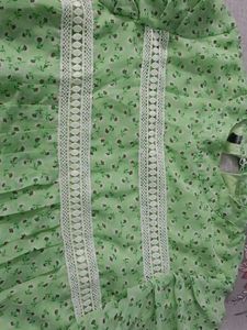 Green Floral Lace Trim Blouse