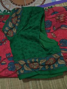 Beautiful Pink Floral Saree with Green Blouse