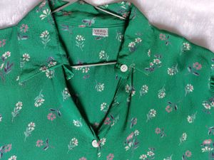 Green Floral Print Blouse
