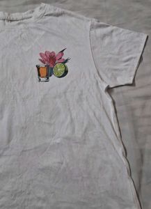 White Pure Cotton Oversized  Graphic T-Shirt