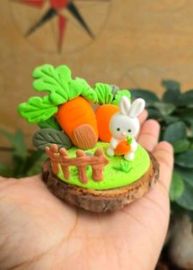 Handmade Clay Bunny &amp; Carrot Diorama
