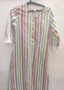 Vibrant Striped Kurta Set with Lace Detail