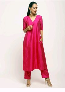 Truebrowns Red pink Jacket Kurta Set Of 3