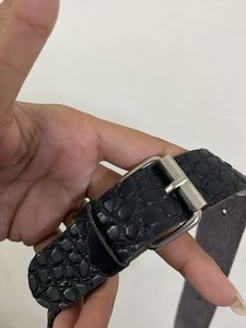 Chic Black Croc-Embossed waist belt Bag