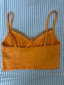 Orange Lace Trim Crop Top