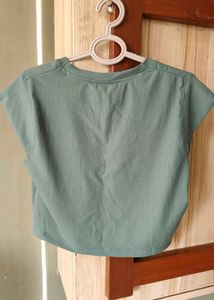 Green Ribbed Crop Top