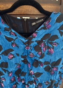 Zara Brand New Floral Mini Dress With Shoulder Pad