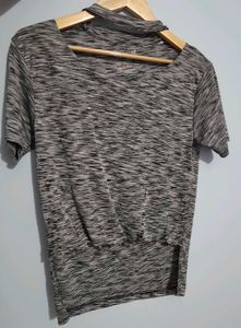 Chic Cut-Out Neckline Marled T-Shirt