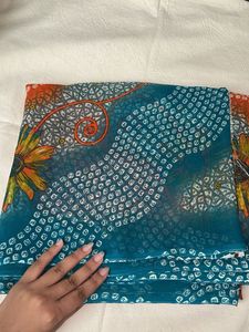 Vibrant Teal Floral Saree