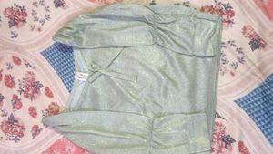 Mint Green Glittery Lurex Top with 3/4 Puff Sleeve
