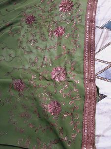 Beautiful Green Embroidered Saree