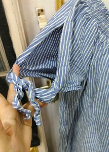 Blue Striped Off-Shoulder Dress