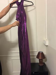 Metallic Purple Halter Neck Maxi Dress