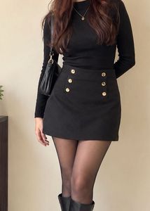 H&m Black Mini Skirt with Gold Buttons