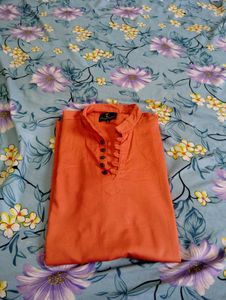 Men's Orange Mandarin Collar Kurta Shirt