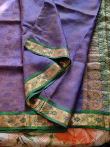 Purple Silk Saree with Green Border