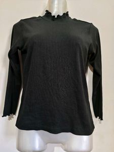 Black Ruffle Neck Long Sleeve Top