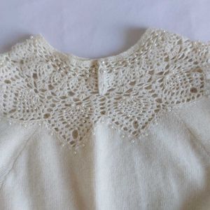 Cream Lace Detail woolen Knit Sweater