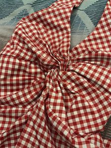 VIRAL Red Gingham Twist Front Halter Top