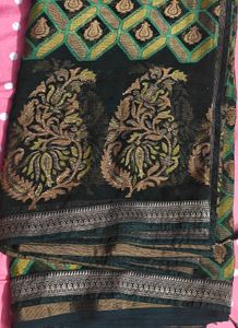 Emerald Green Saree with Gold Print