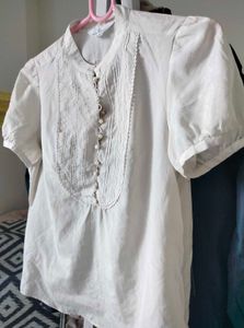 Cream Puff Sleeve Top with Button Detail