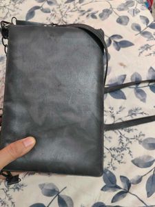Stylish Grey Handbag with Chain Detail