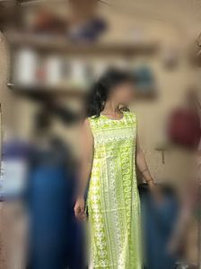 Lime Green Kurta with White Print