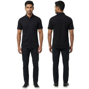 Men's Black Short Sleeve Button-Up Shirt