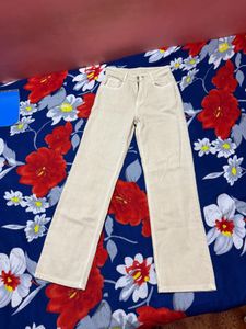 Cream Wide Leg Jeans