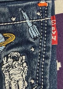 Comfy Kids' Drawstring Jeans with Space Patch