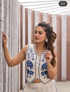 Embroidered Crop Top &amp; Palazzo Set