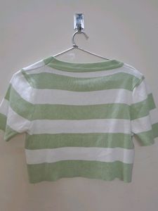 Pretty Green And White Strips Top