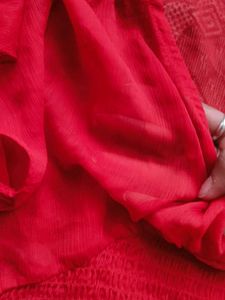 Chic Red Sheer Ruffle Sleeve Top