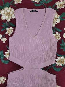 Lavender Cut-Out Ribbed Midi Dress