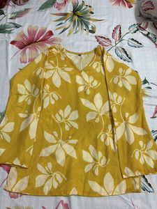 Yellow Floral V-Neck Kurta
