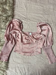 Satin Ruched Puff Sleeve Top