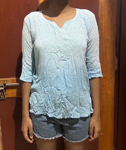 Light Blue Embroidered Kurta