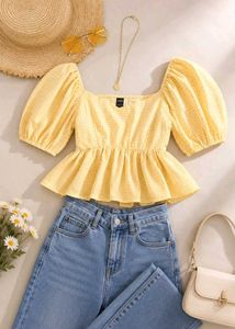 Yellow peplum Puff Sleeve Top